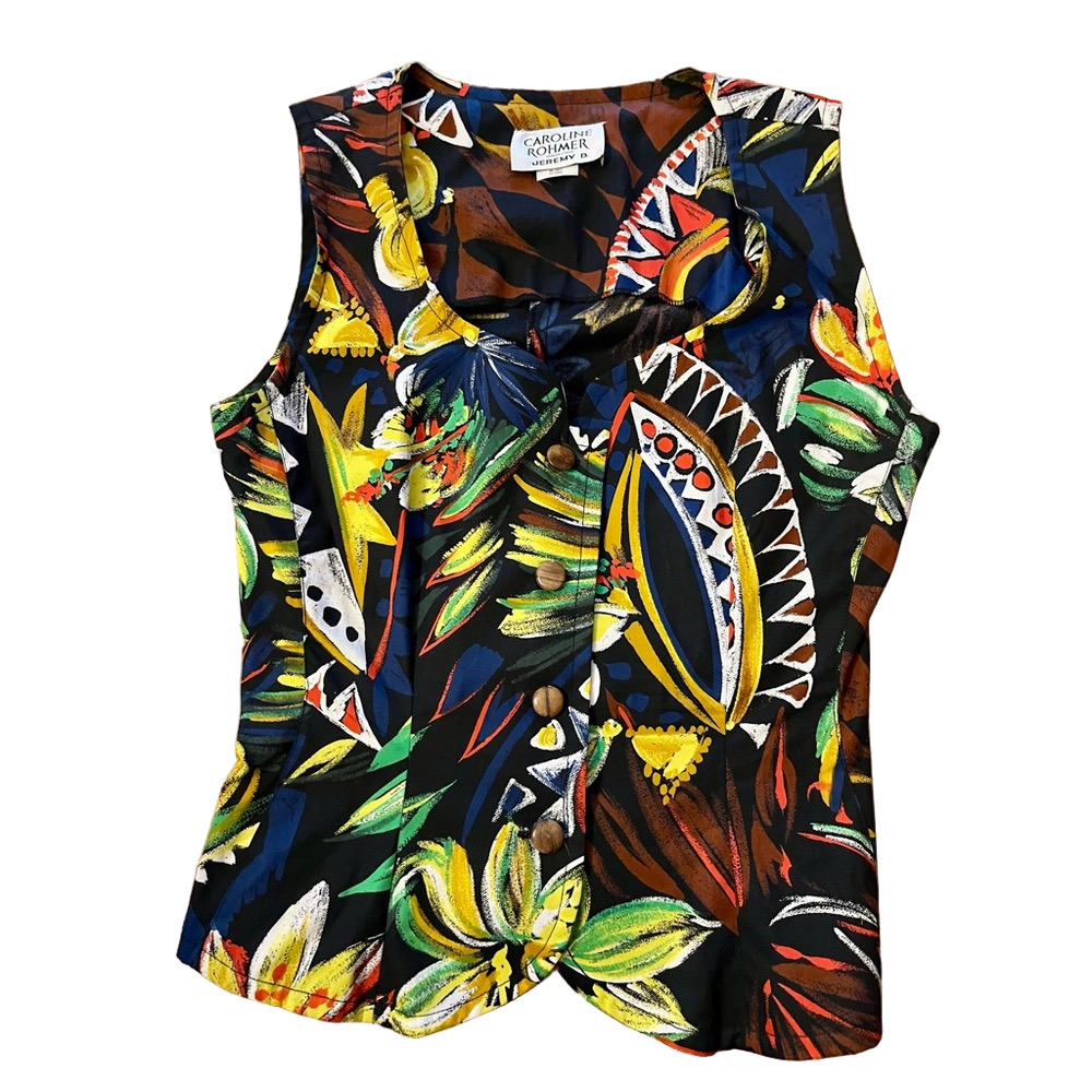 Vintage 80s Caroline Rohmer for Jeremy D Abstract Cotton Vest - Made in Canada